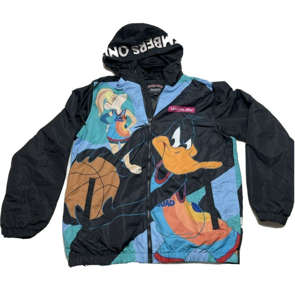 Members Only Looney Tunes Bugs Bunny Windbreaker Black Hoodie Jacket Mens Size S